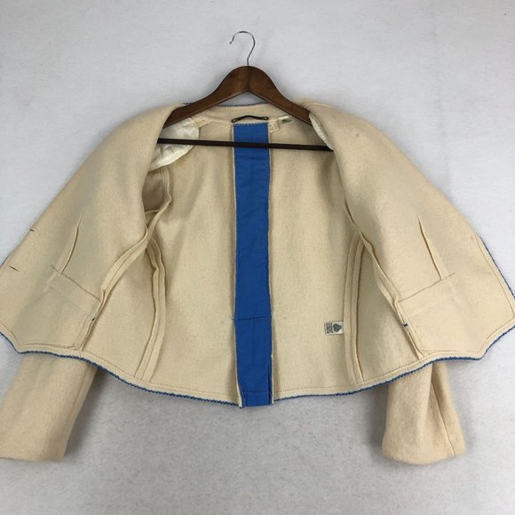 Litza VTG Women's Size 6 Cream Blue Pure New Wool Collared Blazer Jacket - Picture 13 of 14